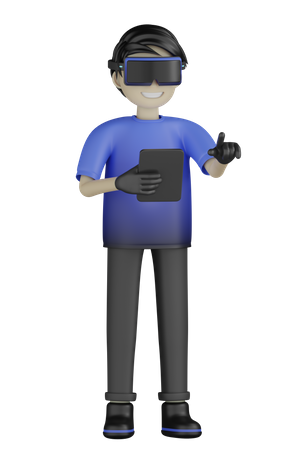 Man Enjoying Virtual World  3D Illustration