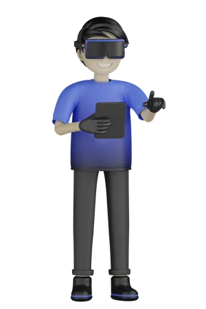 Man Enjoying Virtual World  3D Illustration