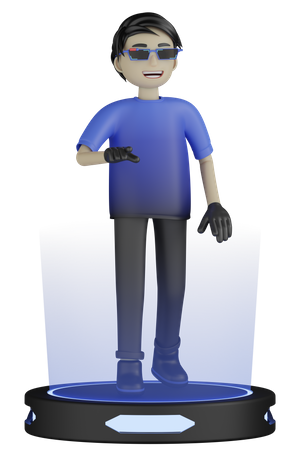 Man Enjoying Virtual World  3D Illustration