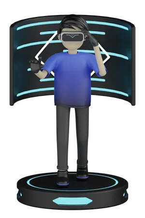 Man Playing Virtual Reality 3D Illustration