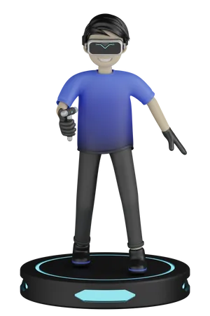 Man Playing Virtual Reality 3D Illustration