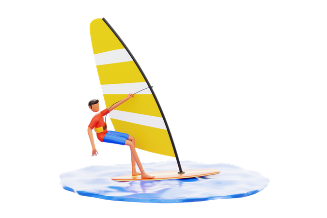 Man Enjoying Windsurfing On Water  3D Icon