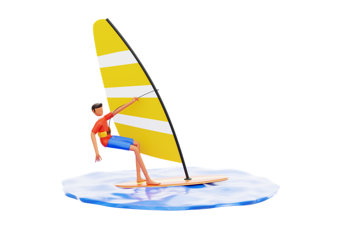 Man Enjoying Windsurfing On Water  3D Icon