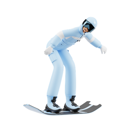 Man Enjoying Winter Skiing  3D Illustration