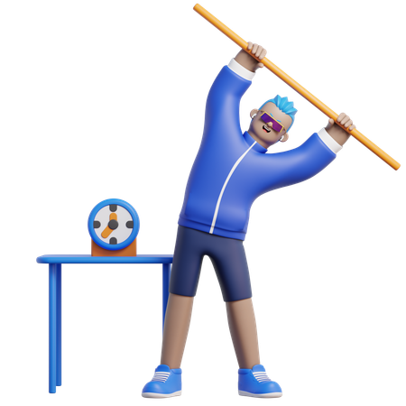 Man Exercises With A Stick  3D Illustration