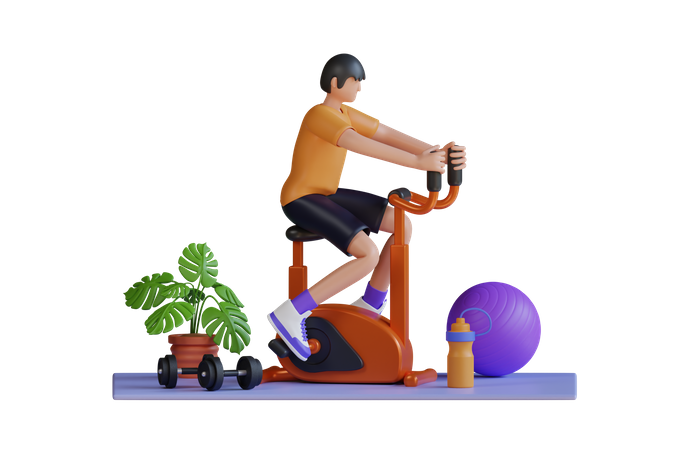 Man Exercising on gym cycle 3D Illustration