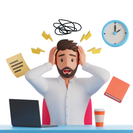 Man experience stress due to work  3D Illustration