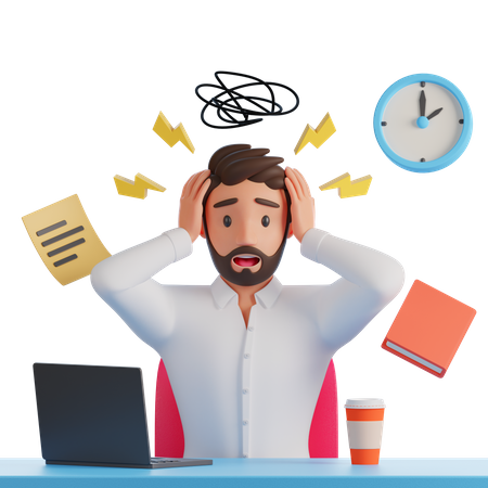 Man experience stress due to work  3D Illustration