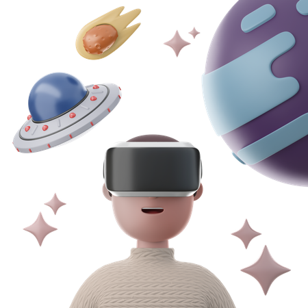 Man experiencing space in Augmented Reality  3D Illustration