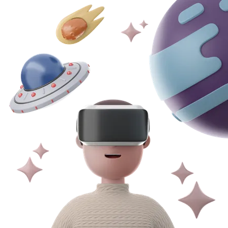 Man experiencing space in Augmented Reality  3D Illustration