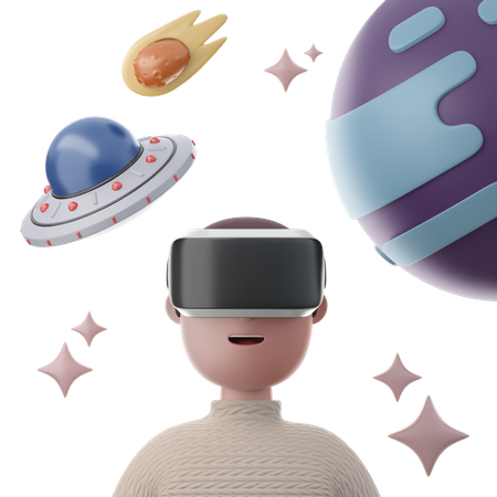 Man experiencing space in Augmented Reality 3D Illustration
