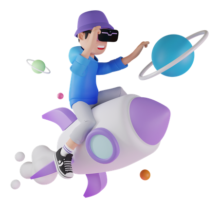 Man experiencing space in metaverse 3D Illustration