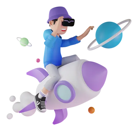 Man experiencing space in metaverse 3D Illustration