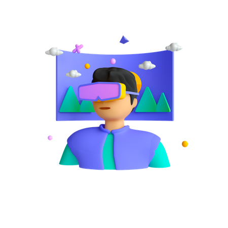 Man experiencing Virtual Tour  3D Illustration