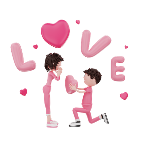 Man expressing her love to his girlfriend  3D Illustration