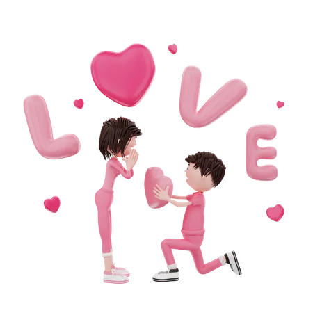 Man expressing her love to his girlfriend  3D Illustration