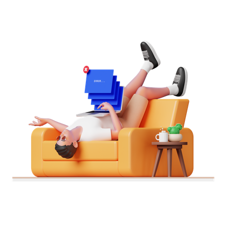 Man facing error in laptop  3D Illustration