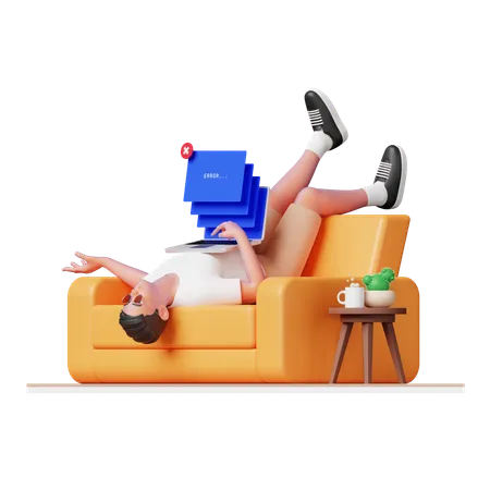 Man facing error in laptop  3D Illustration