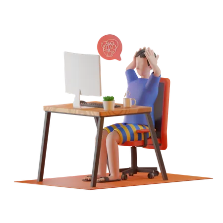 Man facing trouble while working from home  3D Illustration