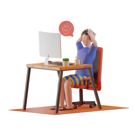 Man facing trouble while working from home  3D Illustration