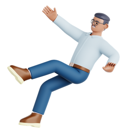 Man Falling on Slippery Floor  3D Illustration