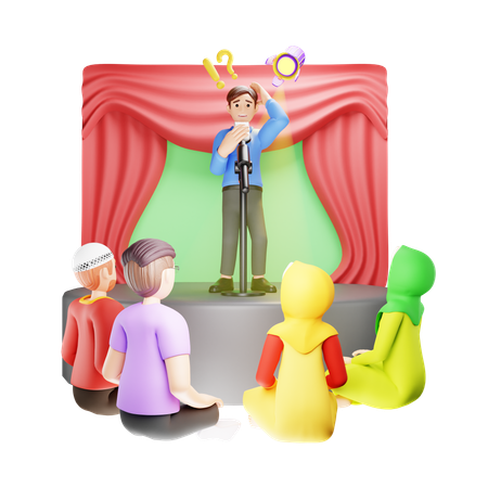 Man Fear of Public Speaking  3D Illustration