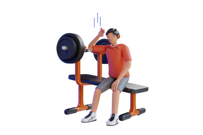 Man feeling exhausted after weightlifting  3D Illustration