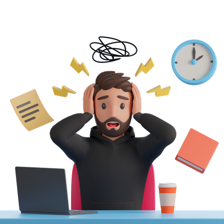 Man feeling  stress due to work  3D Illustration