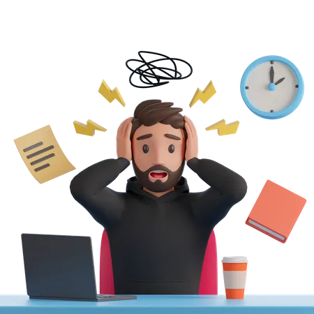 Man feeling  stress due to work  3D Illustration