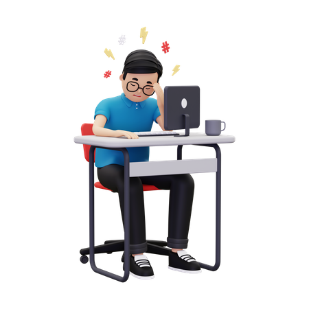 Man feeling tired at work  3D Illustration