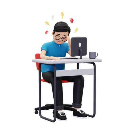 Man feeling tired at work  3D Illustration