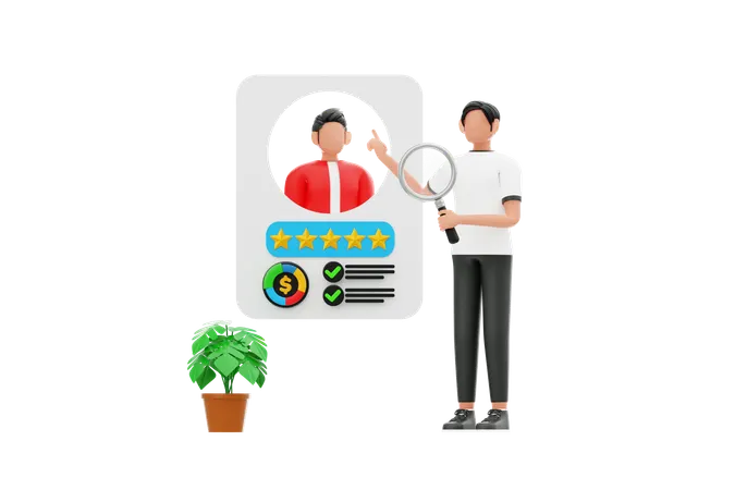 Man Find Employee Resource  3D Illustration