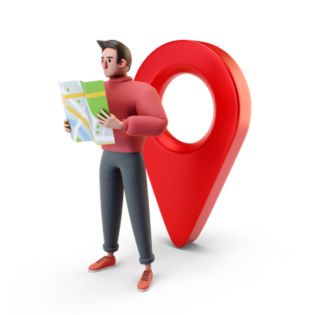 Man finding location on map  3D Illustration