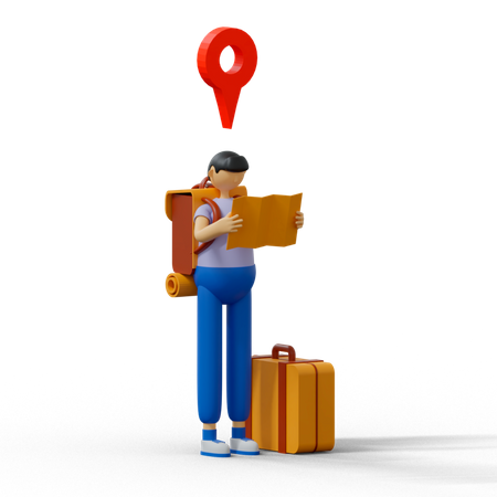 Man finding travel location  3D Illustration