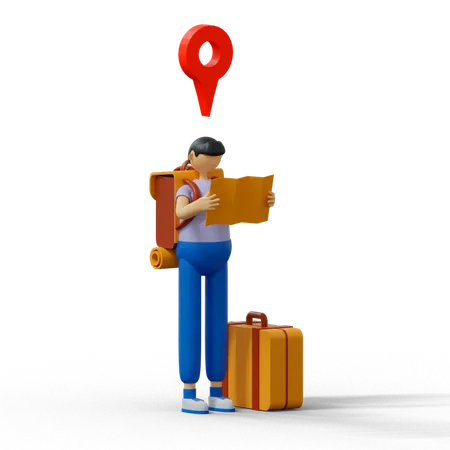 Man finding travel location  3D Illustration