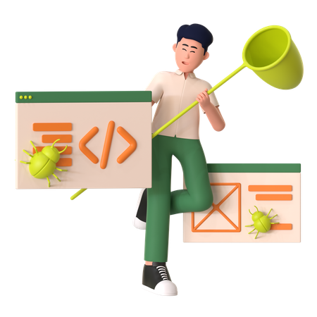 Man Finding Virus Bug  3D Icon