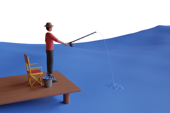 Man fishing in the lake  3D Illustration