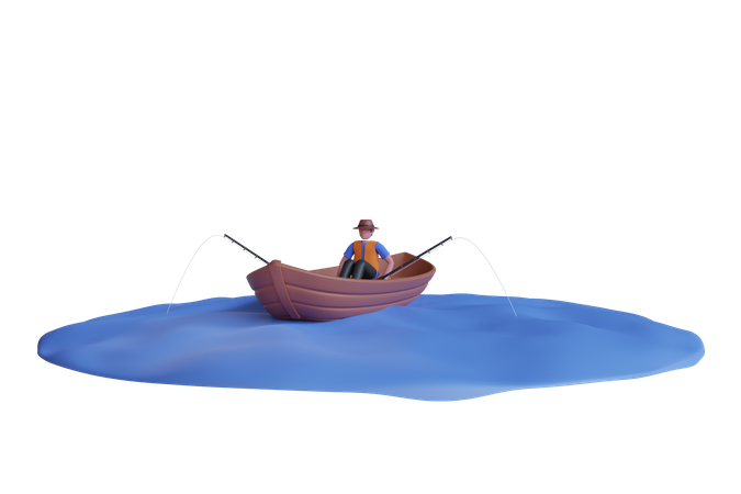 Man fishing on the boat  3D Icon