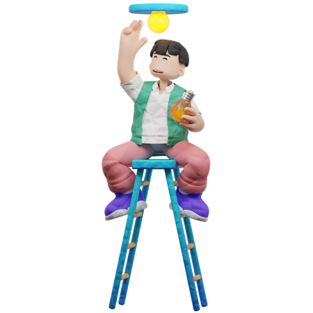 Man Fixing Lamp  3D Illustration
