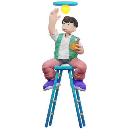 Man Fixing Lamp  3D Illustration