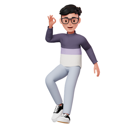 Man Floating With A Ok Hand Gesture  3D Icon