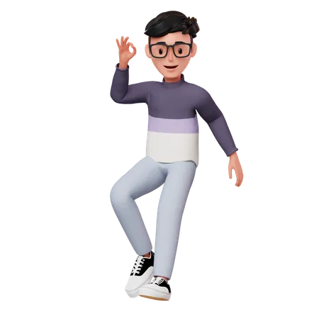 Man Floating With A Ok Hand Gesture  3D Illustration