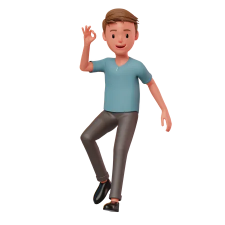 Man Floating With A Ok Hand Gesture  3D Illustration