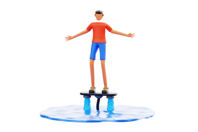 Man Flyboarding Over Water  3D Illustration