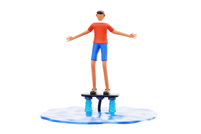 Man Flyboarding Over Water  3D Icon