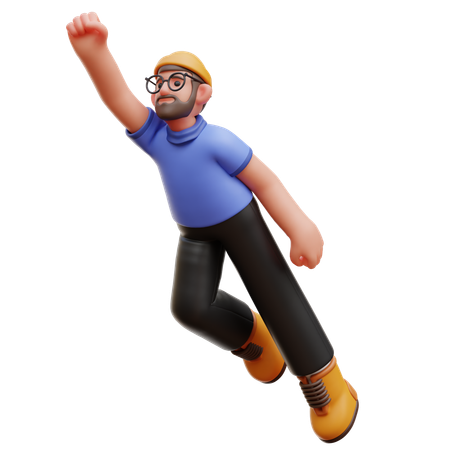 Man Flying In Air  3D Illustration