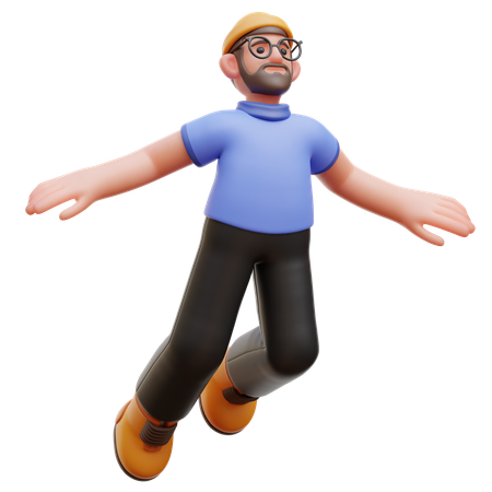 Man Flying In Air  3D Illustration