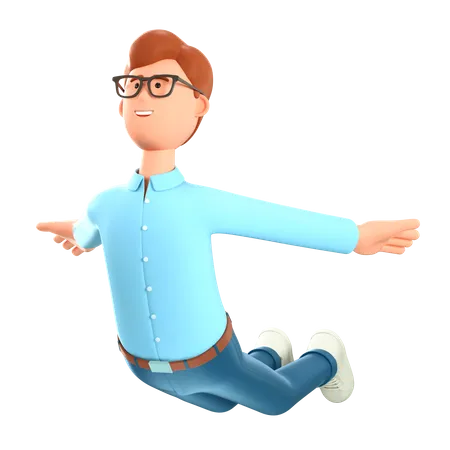 Man flying in air like a plane  3D Illustration