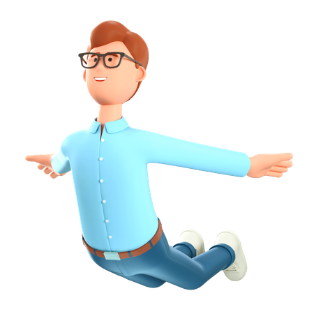 Man flying in air like a plane 3D Illustration