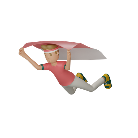Man Flying on Indonesian Flag  3D Icon